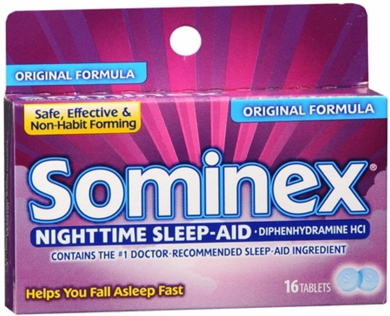 Sominex Nighttime Sleep-Aid Diphenhydramine HCL Tablets Original 16 Ct 2   