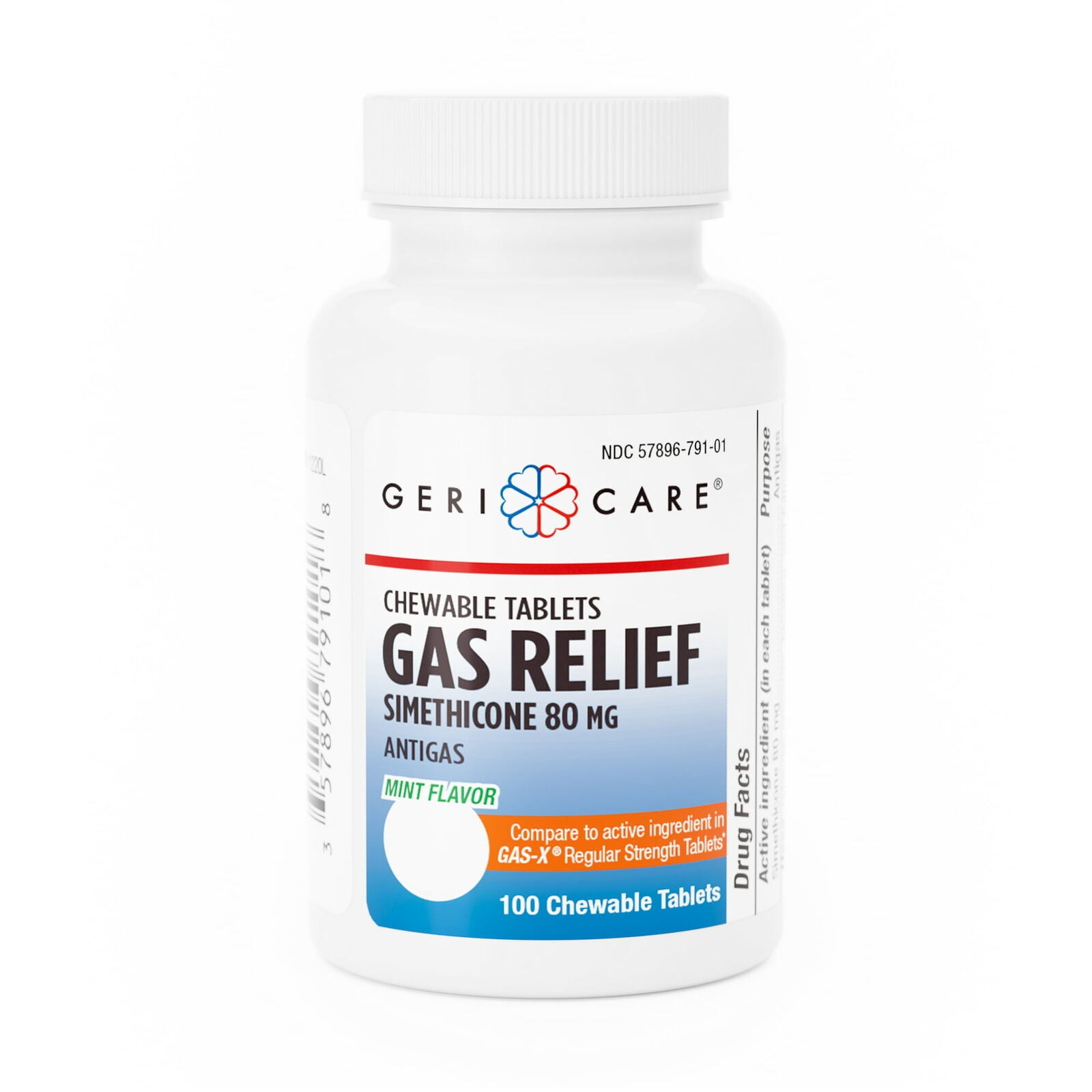 Geri Care Gas Relief Antiflatulent Simethicone 80mg Mint Flavor 100Ct    12