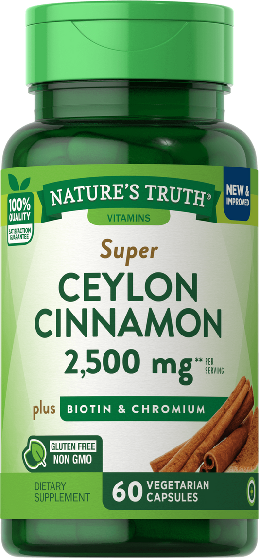 Nature's Truth Super Cinnamon Plus Biotin and Chromium Capsules 1500 mg 60 Count