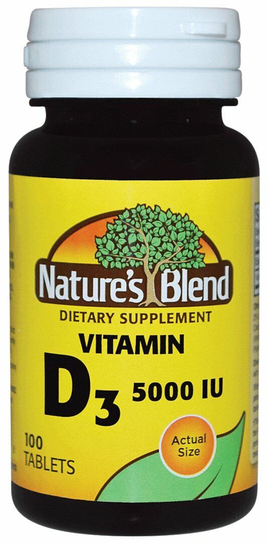 Nature's Blend Vitamin D3 5000 IU Dietary Supplement Tablets 125 mcg 100 Count