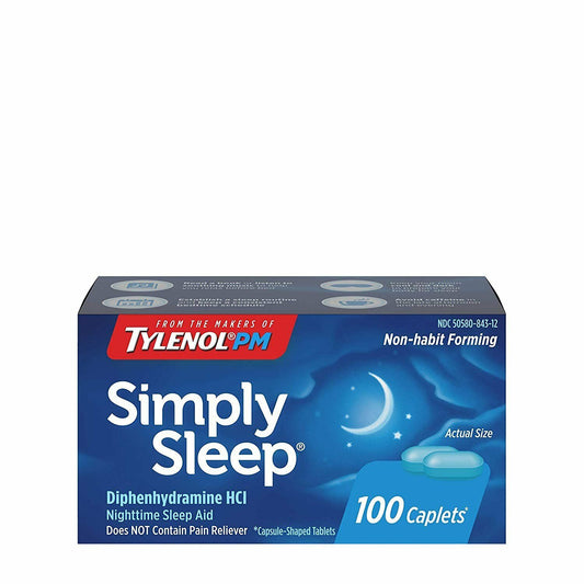 Tylenol Simply Sleep Diphenhydramine HCL Nighttime Sleep Aid Caplets 25mg 100 Ct