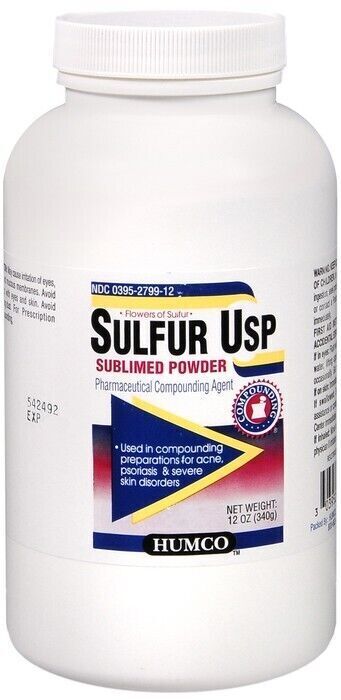 Humco Sulfur USP Sublimed Powder Compounding Agent Skin Disorder Relief 12oz