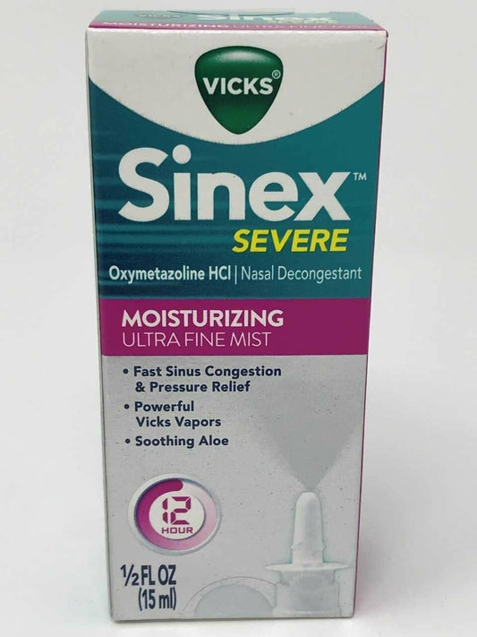 Vicks Sinex Severe Nasal Decongestant Moisturizing Ultra Fine Mist 0.5 Ounces