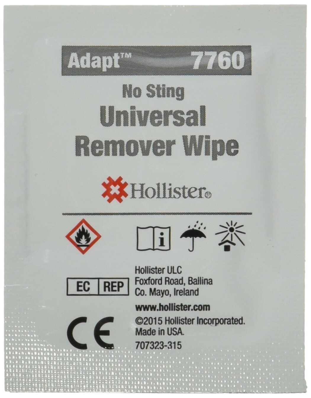 Hollister 7760 No Sting Universal Remover Wipes for Adhesives and Barriers 50 Ct