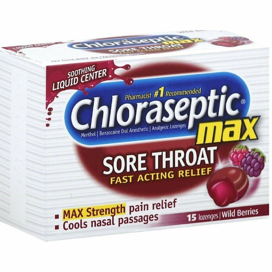 Chloraseptic Max Sore Throat Pain Relief Lozenges Wild Berries 15 Ct    2