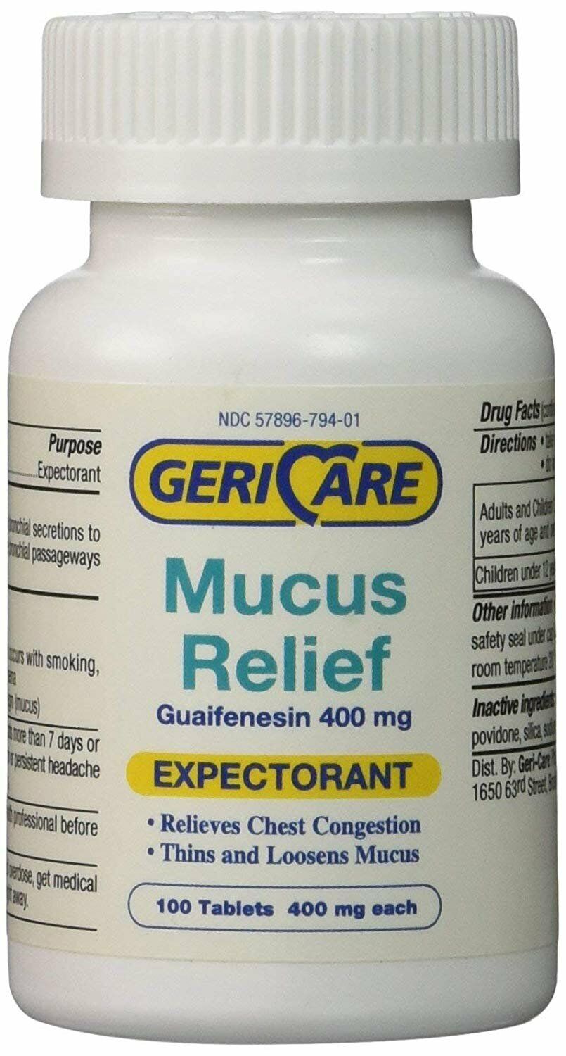 Gericare Mucus Relief Guaifenesin Expectorant Tablets 400mg 100 Count Per Bottle