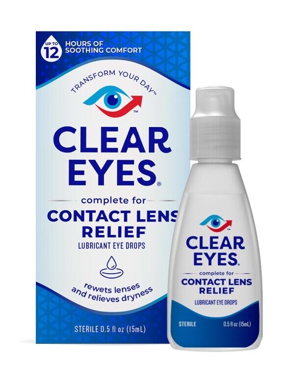 Clear Eyes Contact Lens Eye Drops 12Hr Relief Soothes & Moiturizes Comfort .5oz