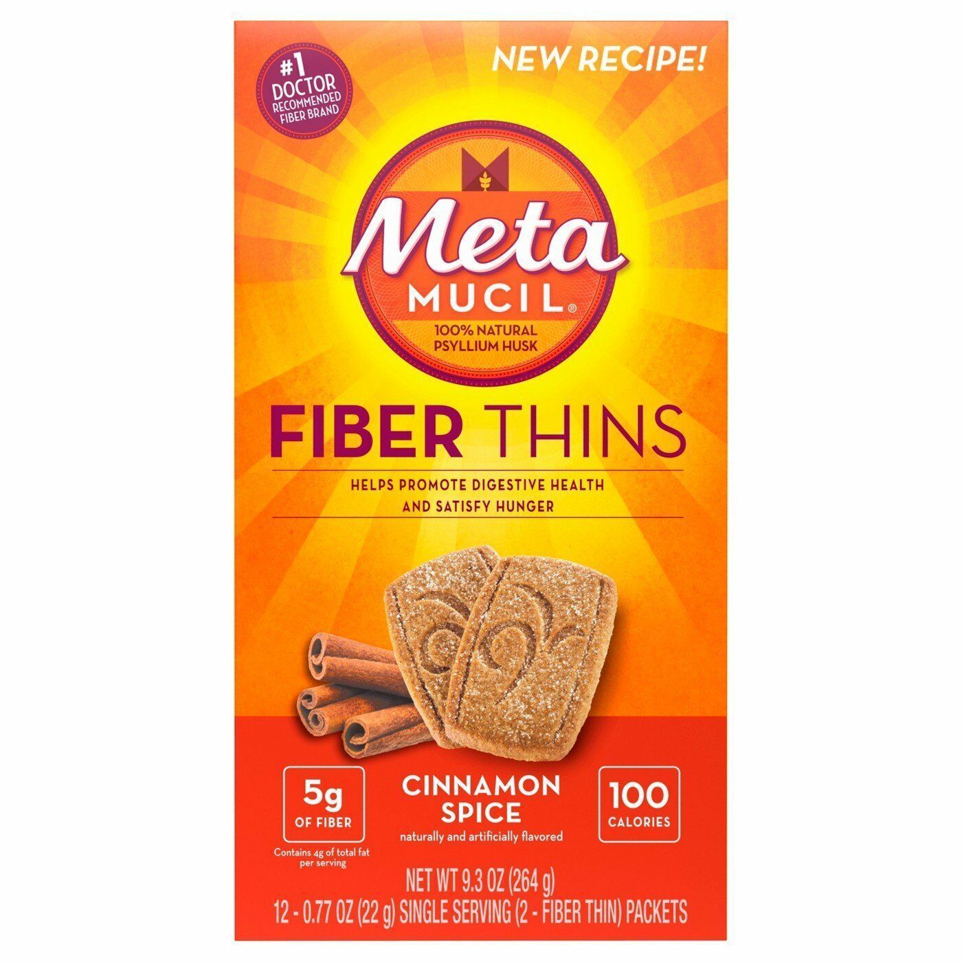 Metamucil Psyllium Fiber Thins Digestive Health Support Cinnamon Spice 12 Ct