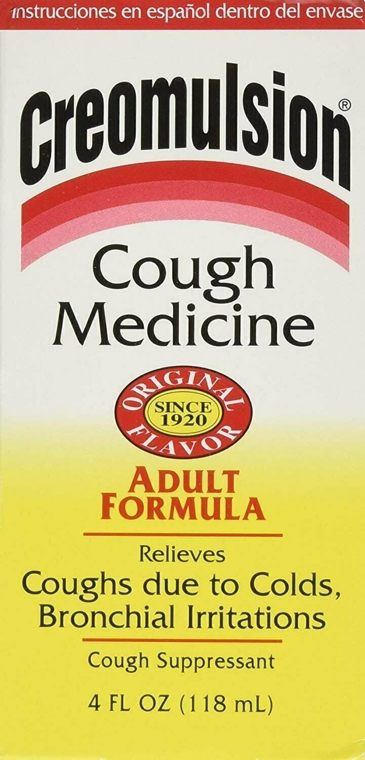 Creomulsion Cough Medicine Adult Formula Original Flavor Cough Suppressant 4 Oz