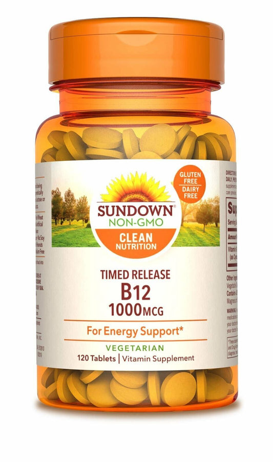 Sundown Vitamin B12 1000 mcg Timed Release Non-GMO Energy Support 120 Tablets
