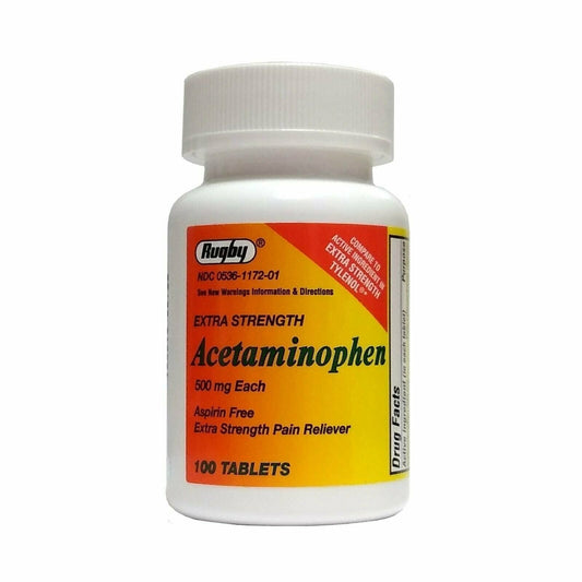 Rugby Acetaminophen Extra Strength Pain Relief Aspirin-Free Tablets 500mg 100 Ct