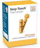 Easy Touch Twist Lancets 33 Gauge Triple Bevel Cut Long Tapered Latex Free 100ct