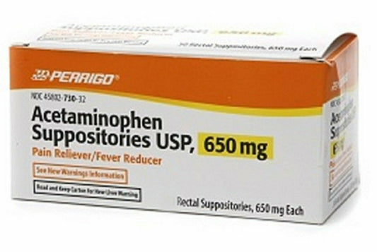 Perrigo Acetaminophen Suppositories 650mg Pain Reliever Fever Reducer 50 Count