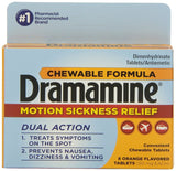 Dramamine Motion Sickness Relief Antiemetic Chewable Formula Orange Tablets 8 Ct