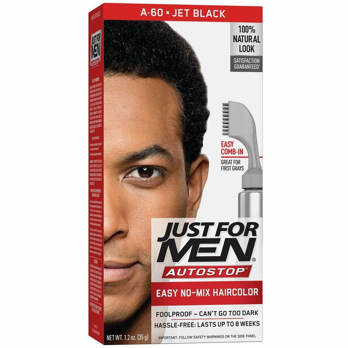 Just For Men AutoStop Formula Mens Easy Comb-In Hair Color Jet Black A-60 1.2 oz