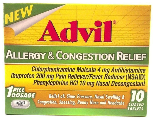 Advil Allergy & Congestion Relief For Sneezing & Headache Coated Tablets 10 Each