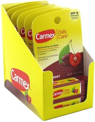 Carmex Fresh Cherry Lip Balm STICK Lot (12 Pack w. Display Box)