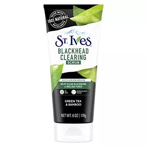 St Ives Blackhead Clearing Exfoliating Face Scrub, Green Tea & Bamboo, 6 oz